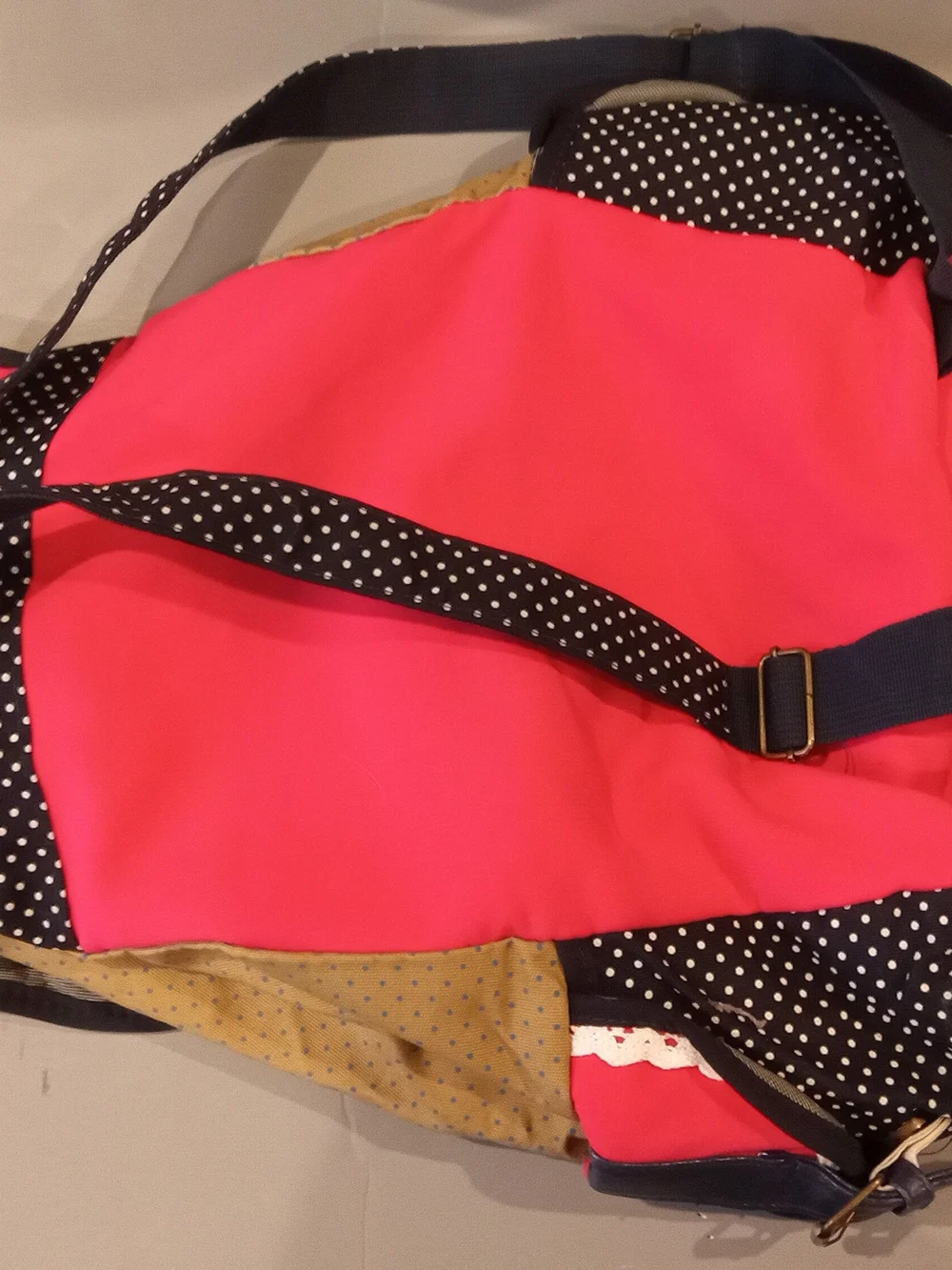 Pink and Navy Cat Appliqué Women's Large Backpack